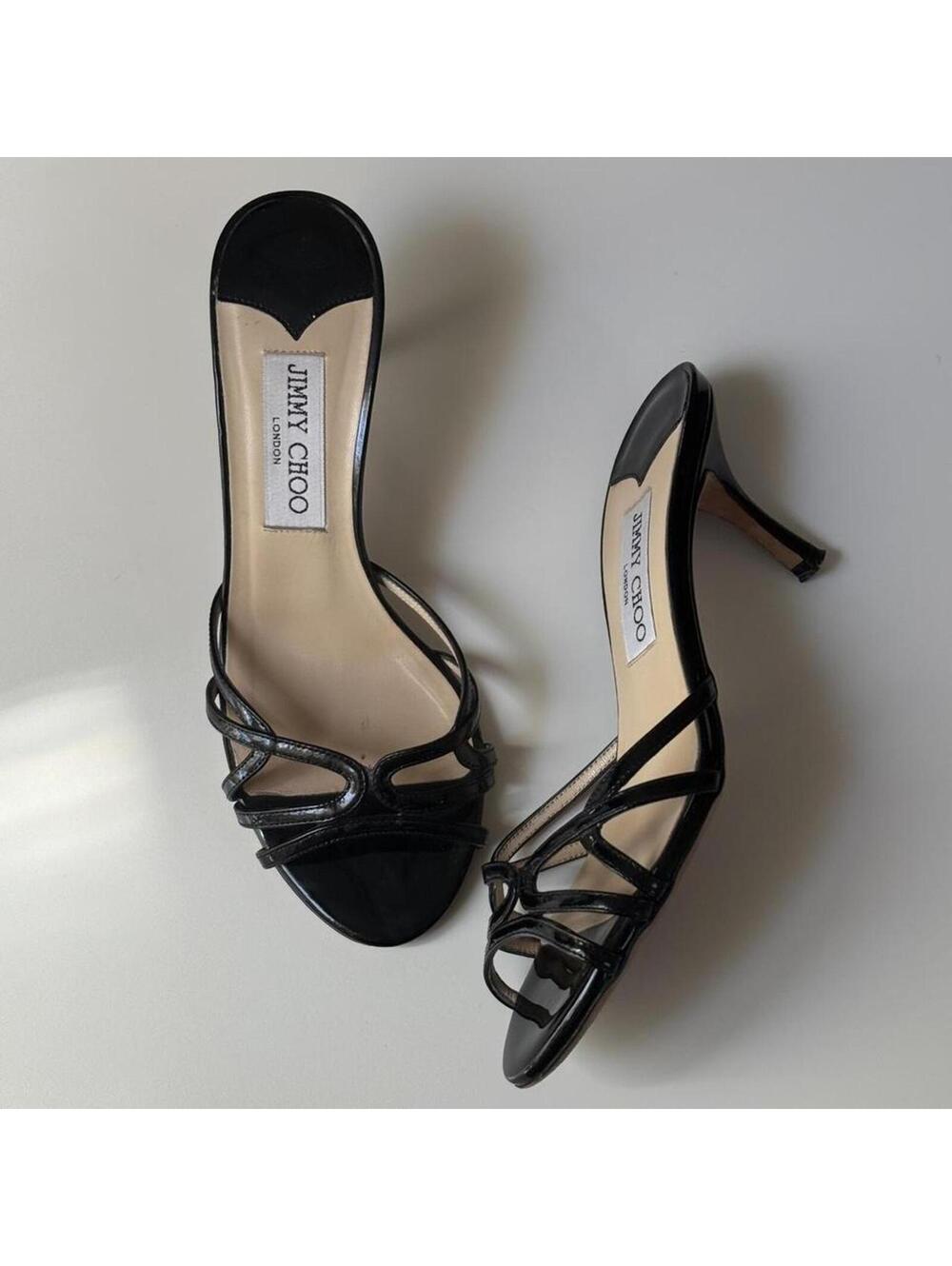 Vintage Jimmy Choo Black Strappy Leather Mule